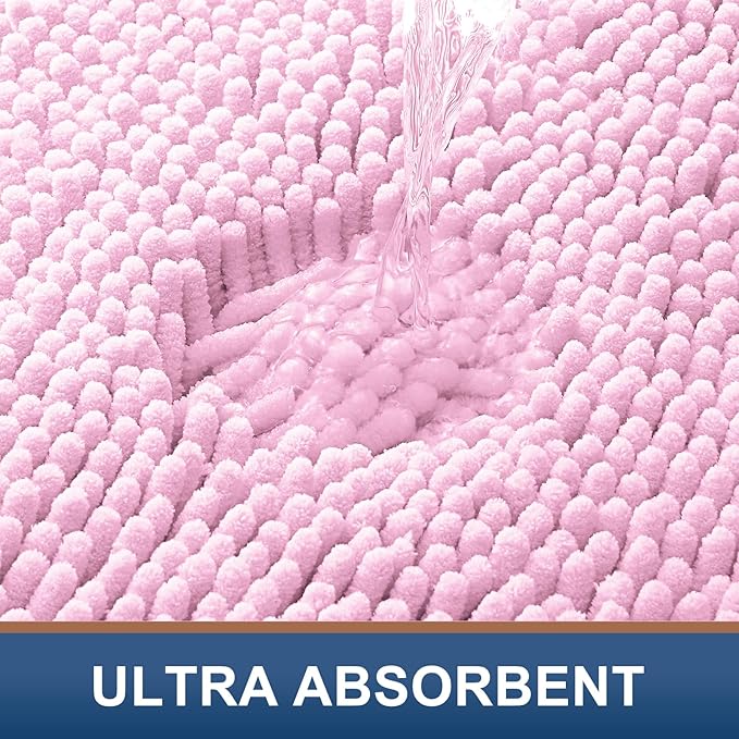 Smiry Luxury Chenille Bathroom Rugs 70x24, Extra Soft and Absorbent Shaggy Bath Mat, Machine Washable, Non-Slip Plush Carpet Runner for Tub, Shower, and Floor, Home Decor Accessories, Pink
