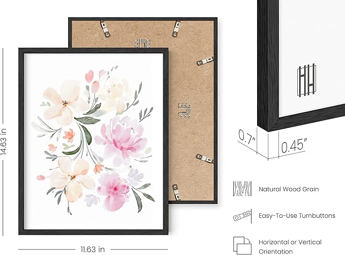 Haus and Hues Flower Wall Decor - Set of 4 Floral Wall Art, Floral Wall Decor, Flower Wall Art, Framed Flower Painting, Floral Pictures Wall Decor, Flower Pictures Wall Decor (Framed Black, 11x14)
