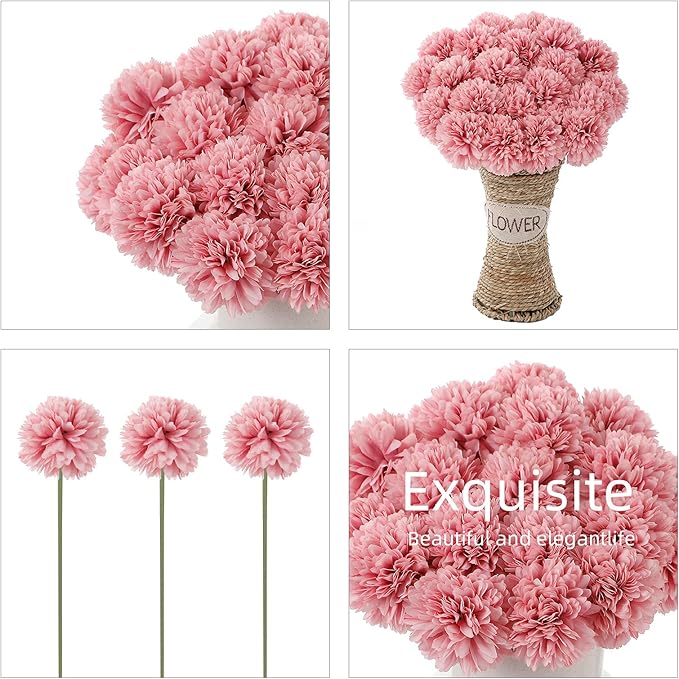 Kimura's Cabin 20Pcs Fake Silk Flowers Chrysanthemum Artificial Ball Flower Faux Mums Flowers Bouquets for Halloween Party Home Dining Table Core Decoration (Dark Pink, Pack of 20)