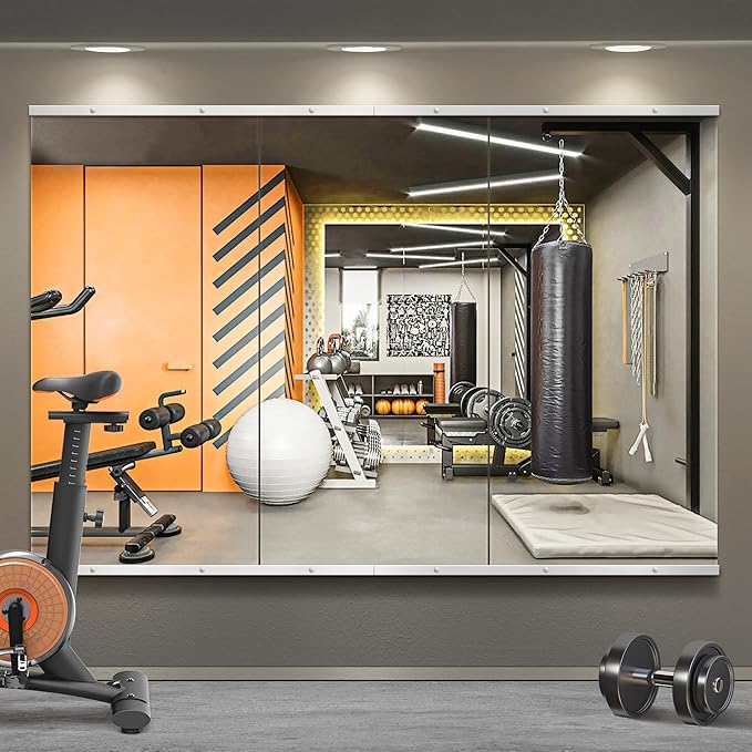 Home Gym Mirror for Wall,Mirror Full Length,48x24x3PCS,Glass Frameless Body Large Mirror for Home Gym,Workout,Bedroom,Garage(Silver)