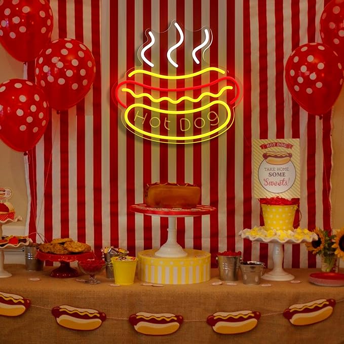 Hot Dog Neon Sign Dimmable Light up Hot Dog Led Business Signs Suitable for Fast Food Shops Bar Restaurant Decor Christmas Birthday Party Gift USB Powered Food Neon Lights