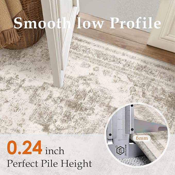 Runner Rug 2x5 Washable Taupe Hallway Runner Vintage Boho Medallion Non Slip Distressed Retro Carpet Indoor Low Pile Long Soft Rug for Kitchen Entryway Bedroom Bathroom Laundry