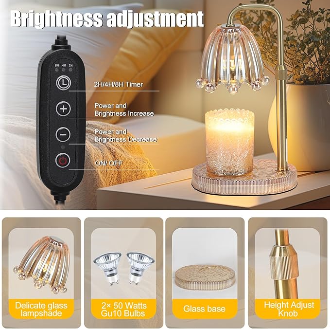 Candle Warmer Lamp with Timer - Electric Wax Melt Warmer with Adjustable Height and Dimmer for Scented Candle Wax, Home Fragrance Décor and House Warming Birthday Gifts for Women Mom