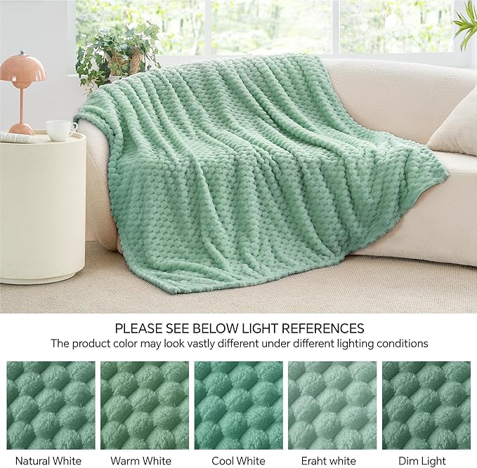 BEDELITE Fleece Throw Blanket for Couch & Bed - 3D Jacquard Decorative Sage Green Blanket, Super Soft and Cozy Warm Fuzzy Blanket All Seasons Suitable, 60x80Inches