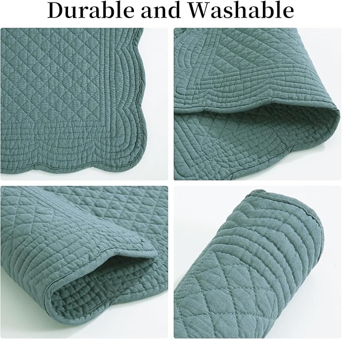 HOMBYS Quilted Placemats Set of 6 Washable-13x18 inches Rectangular Placemats for Kitchen Table-100% Cotton Fabric Rectangular Table Mats, (Dark Green)