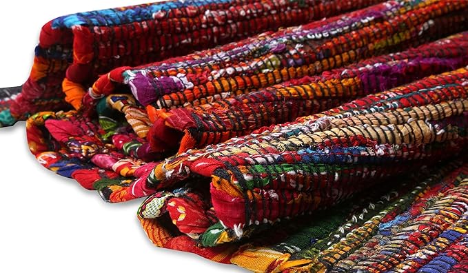 Rug Area Rugs Cotton 2x6 Ft Multicolour Chindi for Livingroom Bedroom Washable RagRug Reversible Farmhouse Kitchen RunnerRug Carpet Area Runner Mat for Hallway, Entryway 24x72 Inch