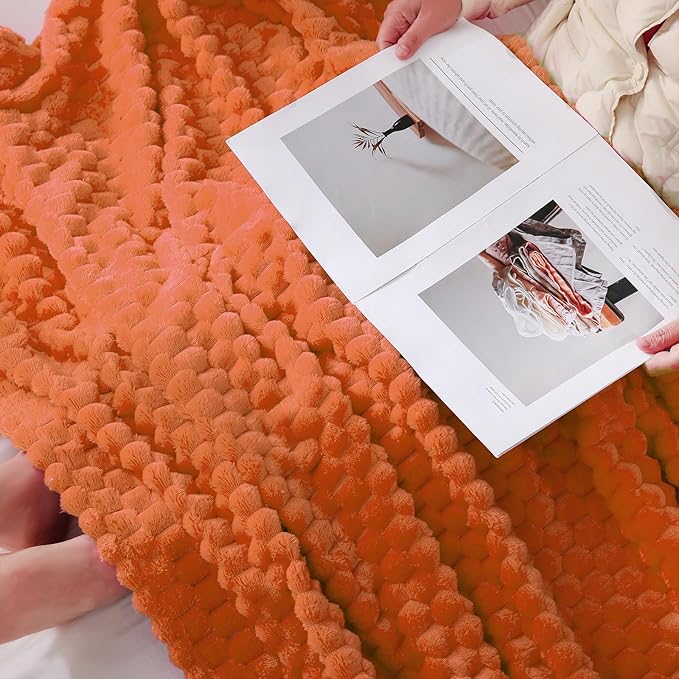 Puncuntex Burnt Orange Throw Blanket 90"×90" inches Fuzzy 3D Jacquard Decorative Flannel Fleece Super Soft Plush Cozy Blanket for Couch Sofa Chair Lightweight