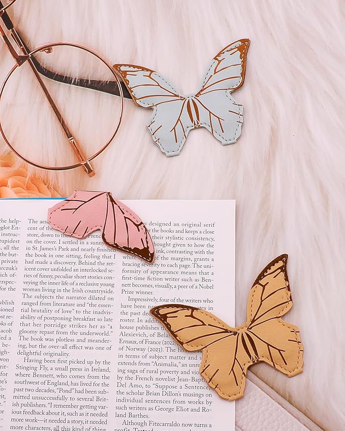 Leather Magnetic Bookmark, 1Pcs Butterfly Bookmarks, Magnet Bookmark Clips Gift for Women, Kids, Reading Lovers, Teacher, Mothers Day Gift for School Office Home Supplies (Pink)