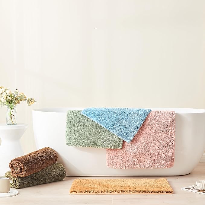 CozeCube Upgraded Shaggy Bath mat for Bathroom Non Slip 36" X 24", Super Soft Quick Dry Bath Rugs, Fluffy Plush Bathroom Rugs Machine Washable, Sage Green