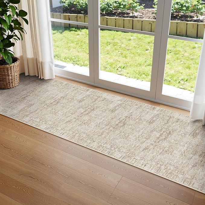 Lahome Morden Beige Kitchen Runner Rugs Non-Skid, Washable Hallway Runner Rug 10 ft, Farmhouse Soft Stain Resistant Carpet Runner for Bathroom Long Hall Office Home