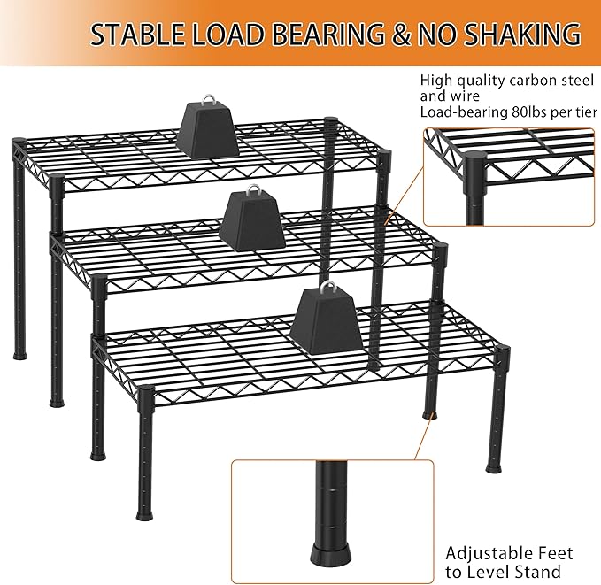 Xiofio 3 Tier Ladder Potted Multiple Plants for Indoor and Outdoor Plant Stands, Adjustable Shelves and Multifunctional Plant Racks suitable for living room balconies and gardens,(Black)