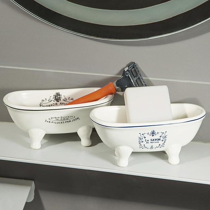 1 Piece 5.7" Aqua Eden Mini Ceramic Clawfoot Double Ended Bathtub Soap Dish Vintage Decortative Soap Dish