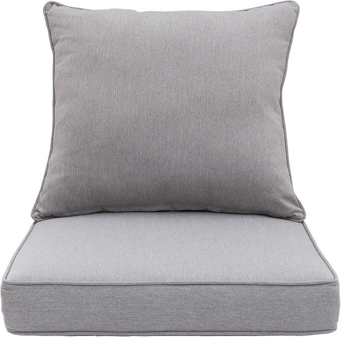 QILLOWAY Outdoor/Indoor Deep Seat Cushions for Patio Furniture, Lawn Chair Cushion 24 x 24 inch,All Weather(Silver/Grey)