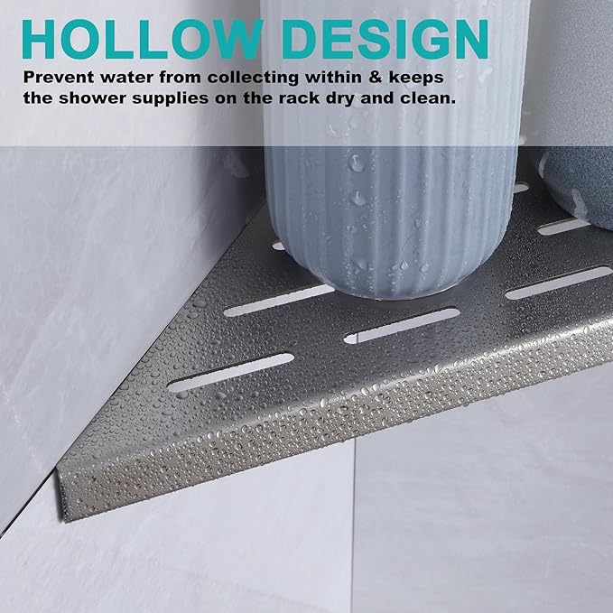 10" Corner Shower Shelf, 2-Pack Bathroom Shelves for Tile Walls, SUS304 Stainless Steel Recessed Shower Shelf, Grout in Corner Organizer Shelves, Brushed Silver