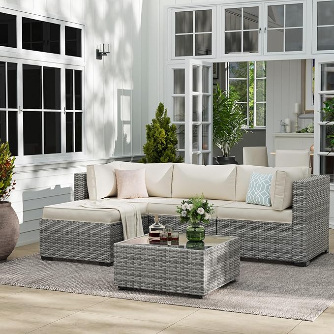 UDPATIO Outdoor Cushions for Patio Furniture Upgraded, Waterproof Patio Furniture Cushions Replacement, 4" Deep Seat Outdoor Sectional Cushions for 4-seat Patio Furniture Chair Sofa Couch, Cream