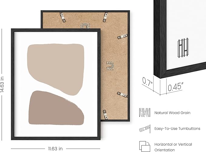 HAUS AND HUES Frameable Beige Boho Art Wall Decor - Set of 6 Neutral Mid Century Modern Wall Art, Minimalist Wall Art, Neutral Wall Decor, Beige Boho Posters for Room Aesthetic (Black Frame, 11x14)