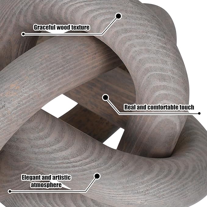 Yalikop 3 Link Wood Knot Decor - Hand Carved Coffee Table Decoration, Boho Chain Link Decor, Modern Shelf, Rustic Objects for Home Living Room Bedroom(Gray)