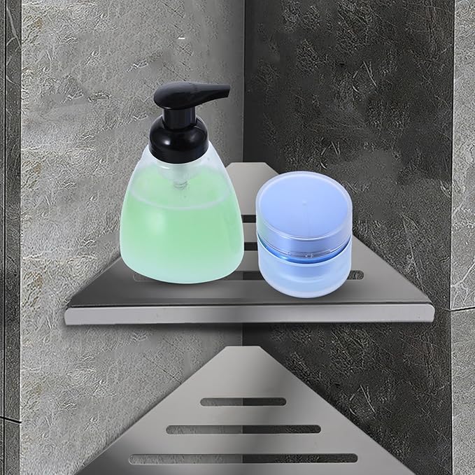 2 Pcs 304 Stainless Steel Shower Corner Shelf with Screws, Triangle Shower Caddy Coner Organizer Metal Corner Shelf Wall Mount Soap Holder for Bathroom, Kitchen Organization