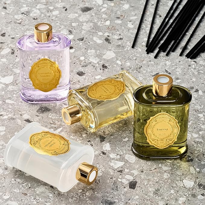 M&SENSE 8.4 oz Large Reed Diffuser for Home |Tobacco Teakwood Scent Home Oil Diffuser with Sticks | Bedroom Bathroom Living Room Decor