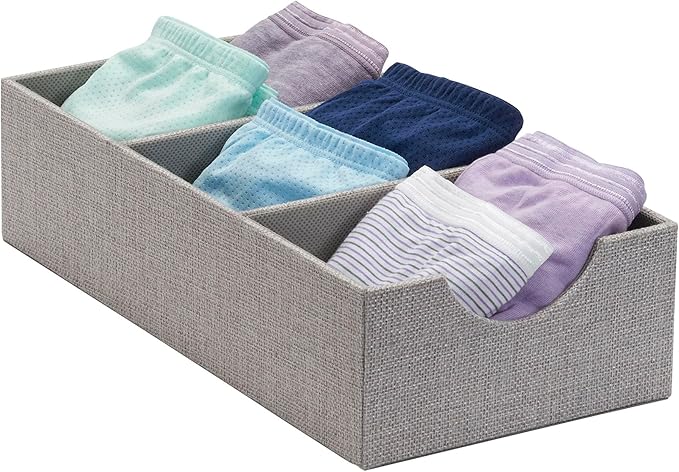 Household Essentials Grey 727-1 Deep 3 Section Drawer Organizer Box for Storage | 12 in x 6.13 in x 3.13
