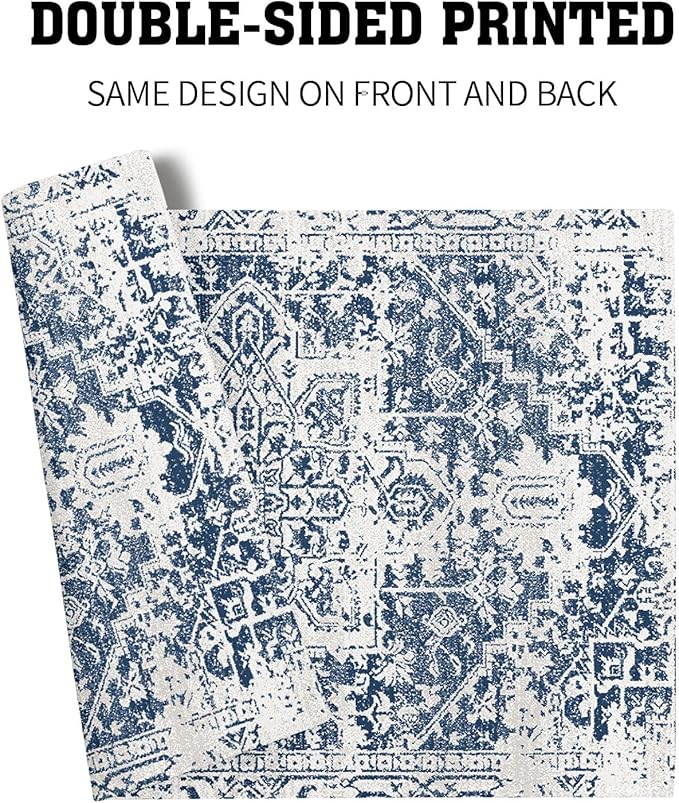 Navy Blue Gray Boho Placemats Set of 4 Ethnic Bohemian Carpet Place Mats Washable Kitchen Dining Vintage Grey Geography Floral Linen Table Mats Stain Heat-Resistant for Home Party Indoor 12x18 in