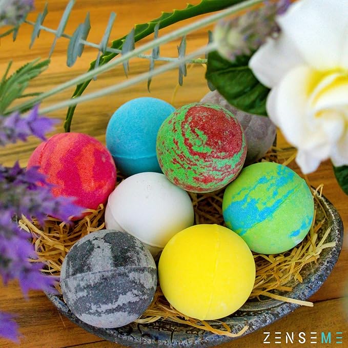 Bath Bombs for Men, Gift Set of 8 Scented Organic Handmade Bath Bombs of 2.5 oz with Natural Essential Oils for Boyfriend, Husband, Father or Friend, by ZenseMe
