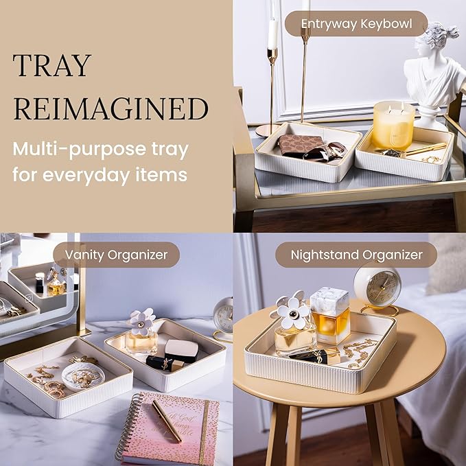 Small Night Stand Organizer Nightstand Tray Bedside Organizer Women| Key Bowl for Entryway Table Leather Valet Trinket Tray Catch All| Perfume Trays for Dresser Perfume Holder Organizer