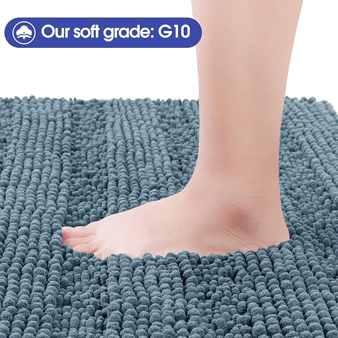 Striped Haze Blue Bathroom Rug Set 3 Pieces Ultra Soft, Non Slip Chenille Bath Carpet, Absorbent Plush Shaggy Bath Mats for Bathroom, Toilet, Bedroom, Stone Blue