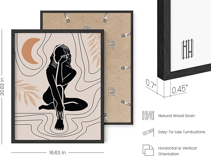 HAUS AND HUES Boho Neutral Wall Art - Set of 6 Boho Mid Century Modern Wall Art | Aesthetic Prints for Wall, Bohemian Wall Decor (16x20, Framed Black)