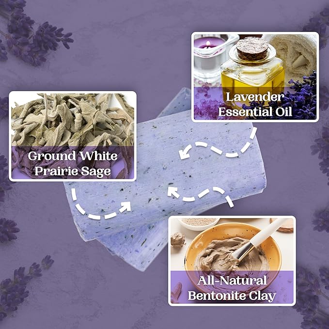 Amish Farms Sage Soap Bar with Bentonite Clay for Face & Body, Lavender Scent (1 Bar) Handmade in USA, Cold Processed Body Soap Bars for Women and Men - Gentle for Sensitive Skin, 4 Ounce Each
