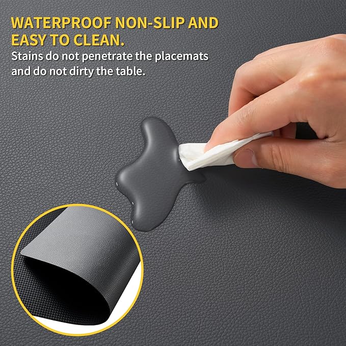 Placemats Set of 8 with Coasters Dual Sided Heat Stain Resistant Place Mats Faux Leather Table Mats Non-Slip Waterproof Oil-Proof Washable Wipeable Table Placemats for Dining Patio Table Kitchen
