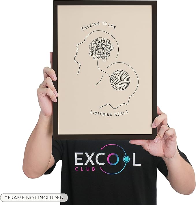 EXCOOL CLUB Therapy Office Decor Mental Health Posters - 12x16 Counseling Wall Art for Therapist Office, Boho Talking Helps Poster for School Counselors, Psychology Decor (UNFRAMED)