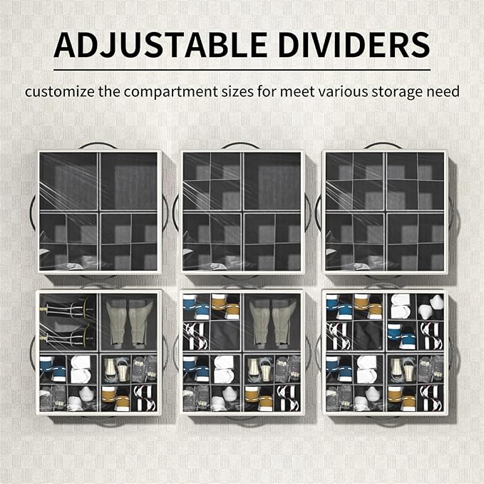 Aokeyee Shoe Organizer for Closet,2 Pack Foldable Shoe Storage Organizer Box Bin with Adjustable Dividers and Clear Cover, Fits up to 16-32 Pairs, (Black)