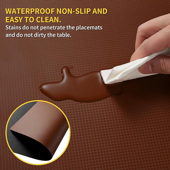 Placemats Set of 4 with Coasters Dual Sided Heat Stain Resistant Place Mats Faux Leather Table Mats Non-Slip Waterproof Oil-Proof Washable Wipeable Table Placemats for Dining Patio Table Kitchen…