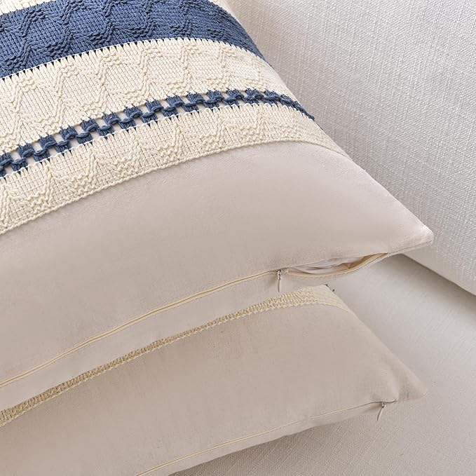 Fancy Homi Set of 2 Dusty Blue Vintage Decorative Throw Pillow Covers 20x20 Inch for Couch Bed Sofa Chair Bedroom, Rustic Retro Square Cushion Case, Modern Farmhouse Boho Living Room Decor Indoors