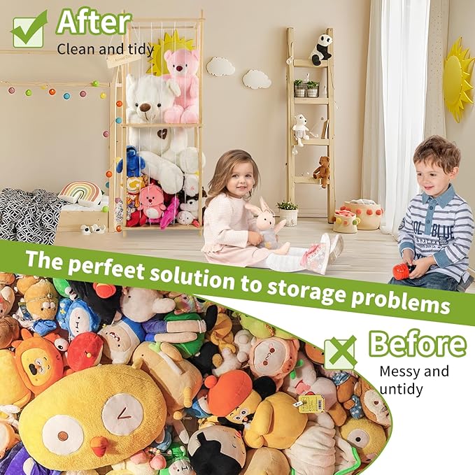 Stuffed Animal Zoo Storage Wood Extra Large Soft Toy Organizer Plush Holder Nursery Room Organizer Zoo Cage Storage, Kids Stuffed Animal Storage for Nursery Playroom Bedroom Kid Room
