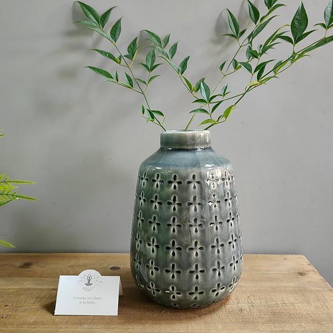 Hosley Set of 2 Grey Ceramic Vase 7.25" High. Ideal Gift for Floral Arrangements Home Weddings Party Spa Meditation Home Office