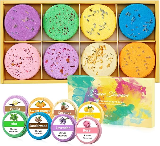 Shower Steamers Aromatherapy, 8 Pack Shower Bombs Gift Set with Essential Oil Lavender Coconut Shower Tablets for Women Men Home Spa Mothers Day Gift Stress Relief Relaxation Gift