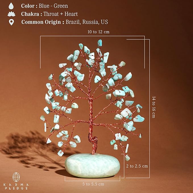 Crystal Tree of Life Home and Office Feng Shui Decor, Amazonite Healing Crystal Handmade Bonsai Tree for Positive Energy, Good Luck, Money, Christmas Decor, Birthday Gifts for Women, Mom
