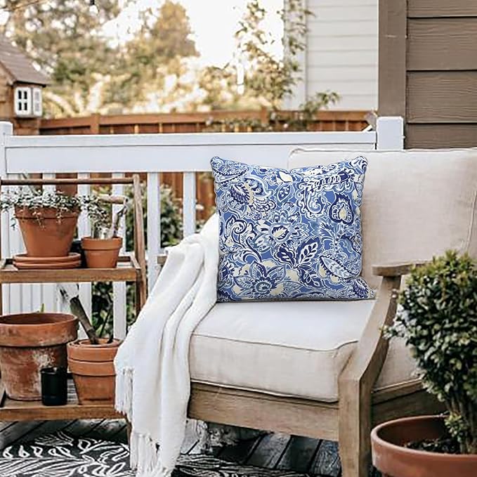 LVTXIII Outdoor Throw Pillow Covers Set of 2, Patio Waterproof Pillow Cases Fade Resistant Accent Pillow Covers for Home and Garden Furniture Decoration, 18"x18", Floral Bluish Violet
