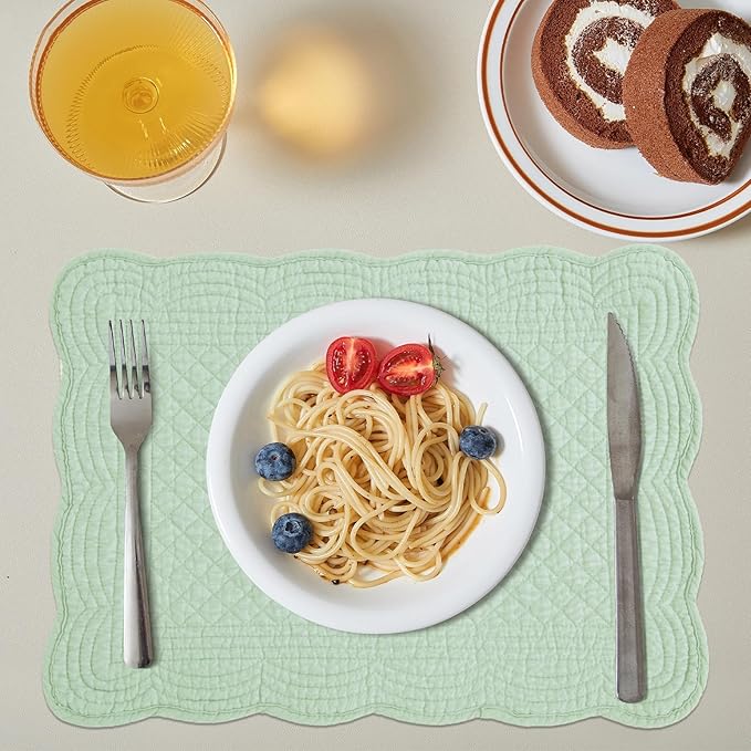 HOMBYS Quilted Placemats Set of 6 Washable-13x18 inches Rectangular Placemats for Kitchen Table-100% Cotton Fabric Rectangular Table Mats, (Sage Green)