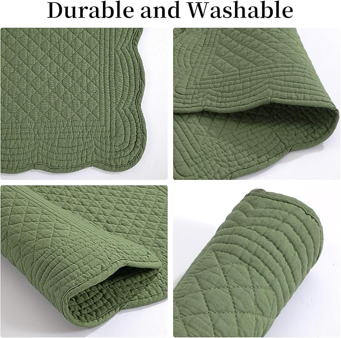 HOMBYS Quilted Placemats Set of 6 Washable-13x18 inches Rectangular Placemats for Kitchen Table-100% Cotton Fabric Rectangular Table Mats, (Emerald Green)
