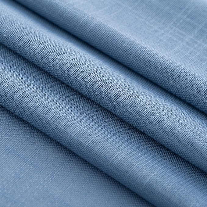Denim Blue Curtains for Living Room Back Tab Modern Farmhouse Semi Sheer Blue Curtains 102 inches Long 2 Panels Set Muted Neutral Window Curtain for Dining Room Bedroom 52x102