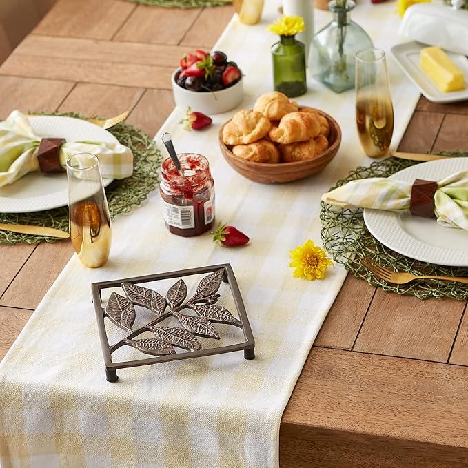 DII Heavyweight Fringed Check Tabletop Collection, Table Runner, 14x108, Natural