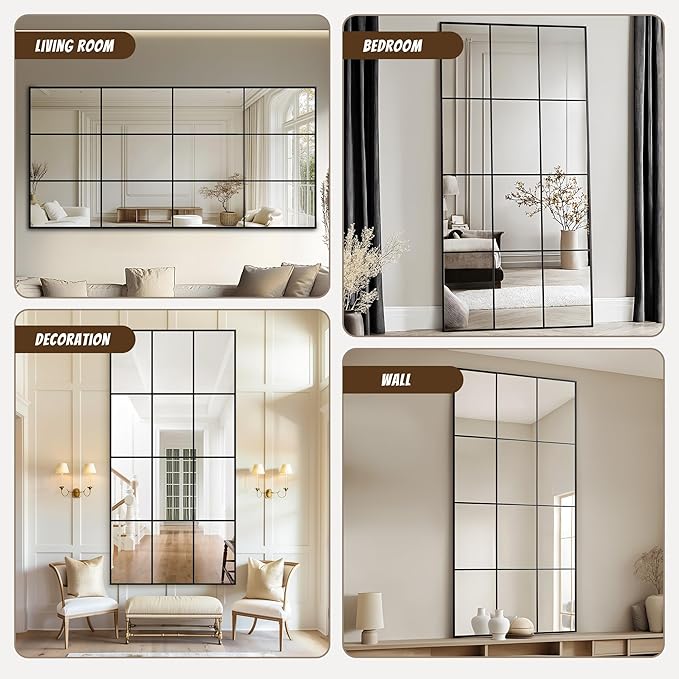 Antok Decorative Mirrors for Wall Decor, 72" x 36" Decorative Wall Mirror Black Window Mirrors Wall Mounted Decorative Mirror for Living Room Dining Room Hallway Entryway,Black,Retro Rect Style