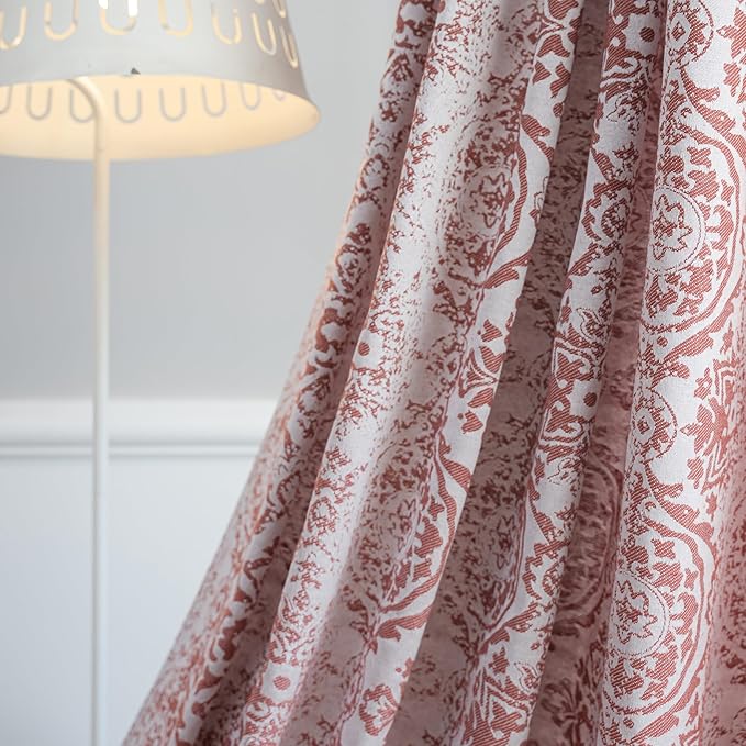JOOJA Terracotta Curtains - 63 inch Length, 2 Panels Set, Jacquard Patterned, Semi-Blackout Boho Curtains for Bedroom & Living Room
