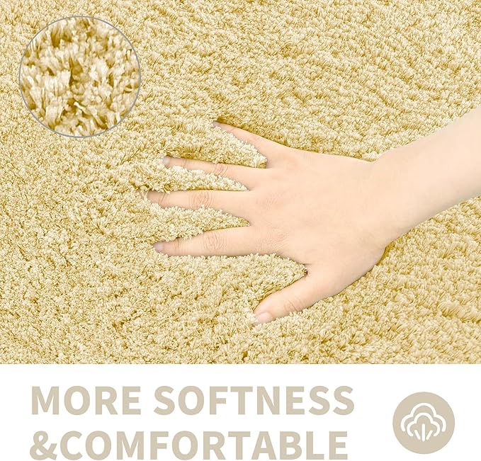CozeCube Beige Bathroom Rug 47" x 24", Bath mats for Bathroom Non Slip, Ultra Soft Bath Rugs Washable, Plush Microfiber Area Rugs for Bedroom, Runner Rug