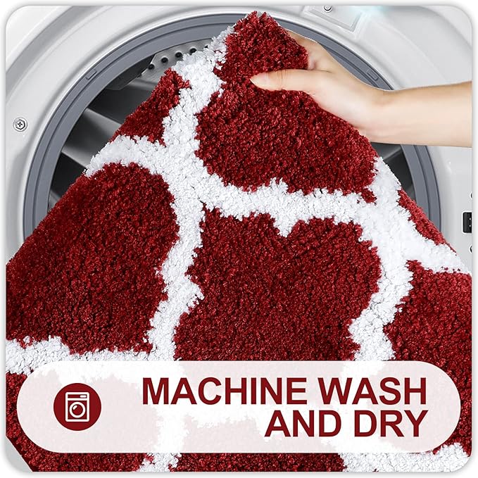 OLANLY Bathroom Rugs 71x24, Soft and Absorbent Microfiber Bath Rugs, Non-Slip Shaggy Shower Carpet, Machine Wash Dry, Bath Mats for Bathroom Floor, Tub and Shower, Burgundy