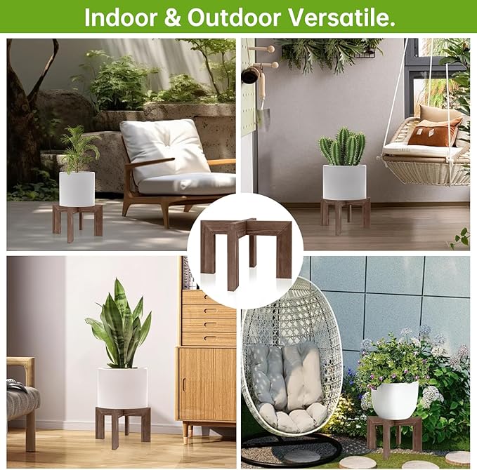 Modern Wood Plant Stand Indoor/Outdoor, Planter Stand Holder Rattan Flower Pot Stand (1 Pack- Wood Grain)
