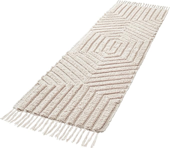 Boho Runner Rug 2x6' Washable Kitchen Rugs with Tassels Indoor Farmhouse Rugs for Bedroom Aesthetic Tufted Rug for Laundry Room Doorway Living Room_Pestal Linen